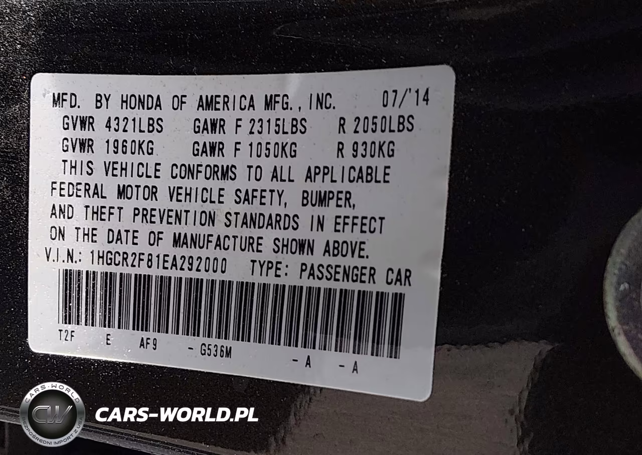 2014 Honda Accord Ex-L VIN:1HGCR2F81EA292000 - 9