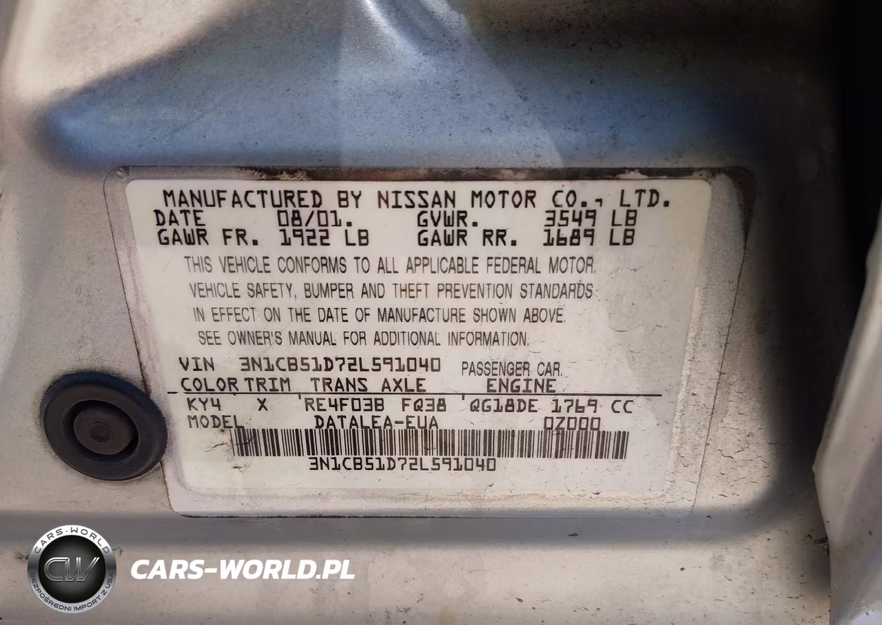 2002 Nissan Sentra Gxe VIN:3N1CB51D72L591040 - 9