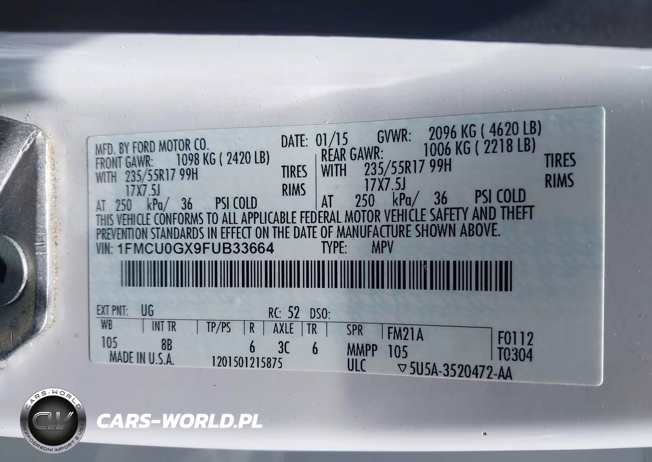 2015 Ford Escape Se VIN:1FMCU0GX9FUB33664 - 9