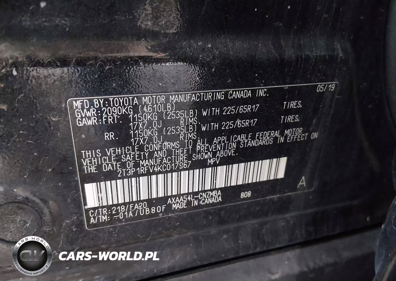 2019 Toyota Rav4 Xle VIN:2T3P1RFV4KC017967 - 9