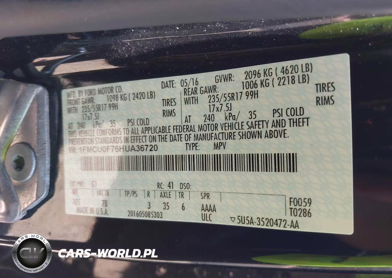 2017 Ford Escape S VIN:1FMCU0F76HUA36720 - 9