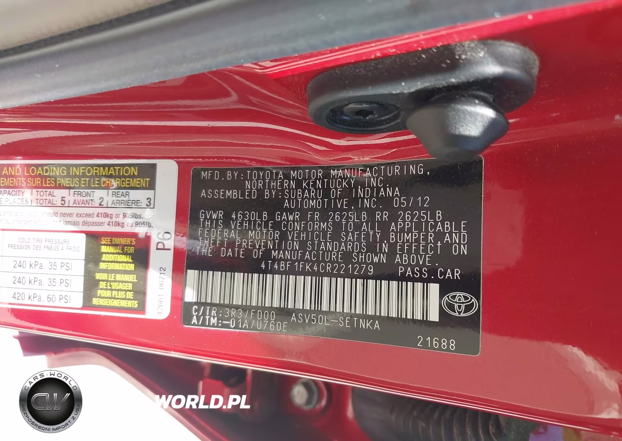 2012 Toyota Camry Le VIN:4T4BF1FK4CR221279 - 9