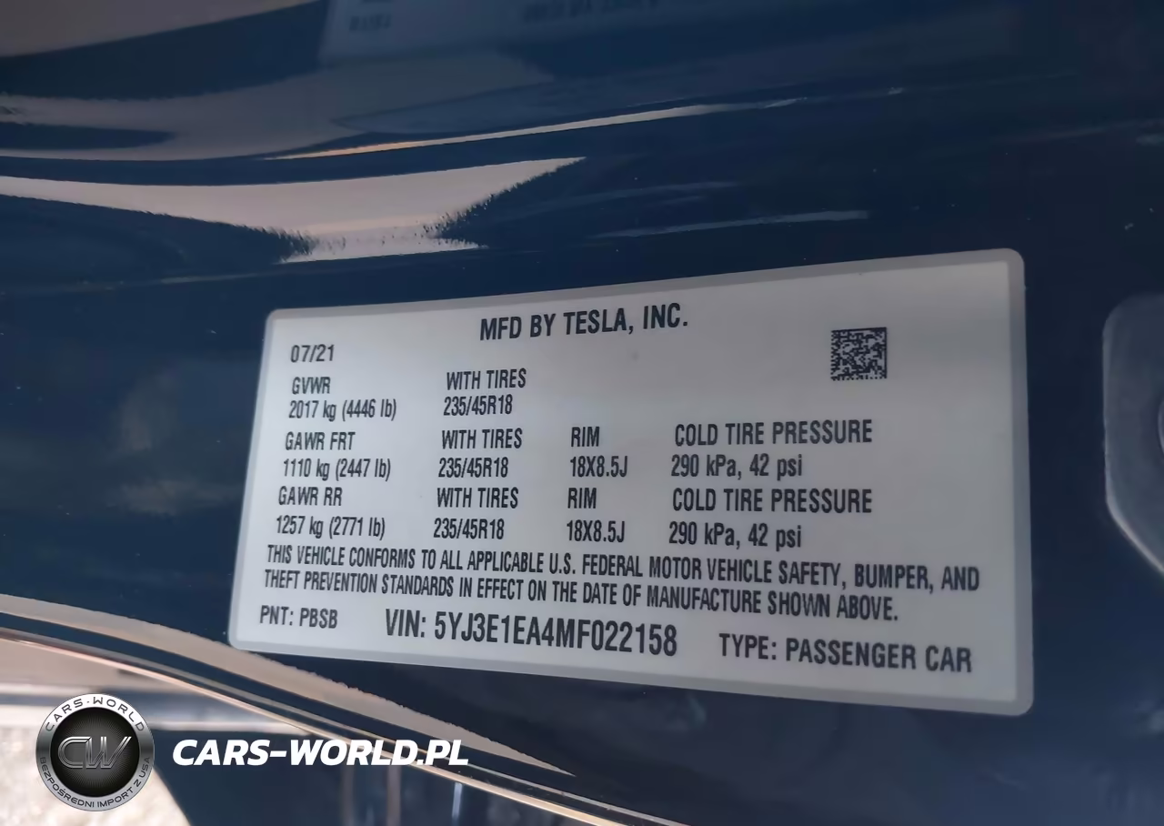 2021 Tesla Model 3 Standard Range Plus Rear-Wheel Drive VIN:5YJ3E1EA4MF022158 - 9
