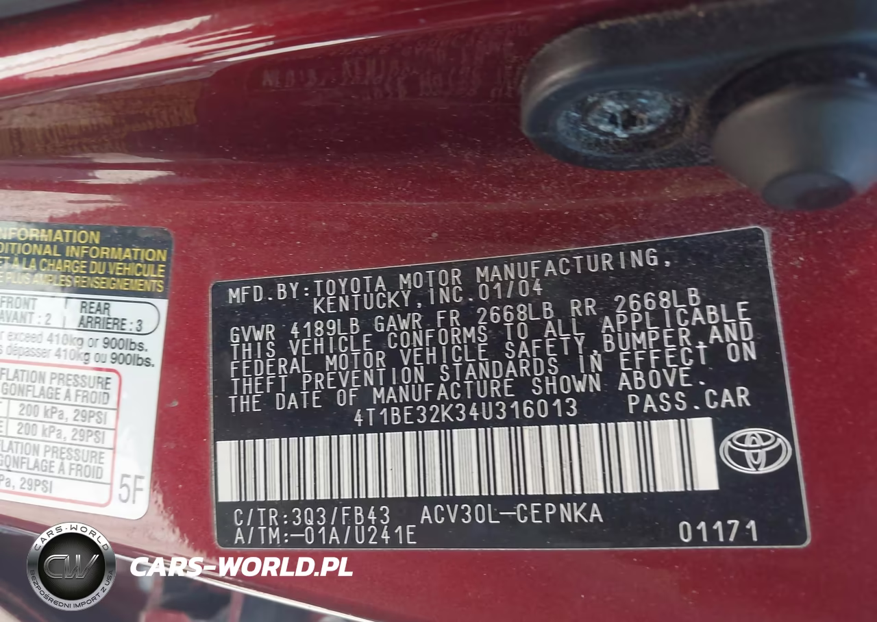 2004 Toyota Camry Le VIN:4T1BE32K34U316013 - 9