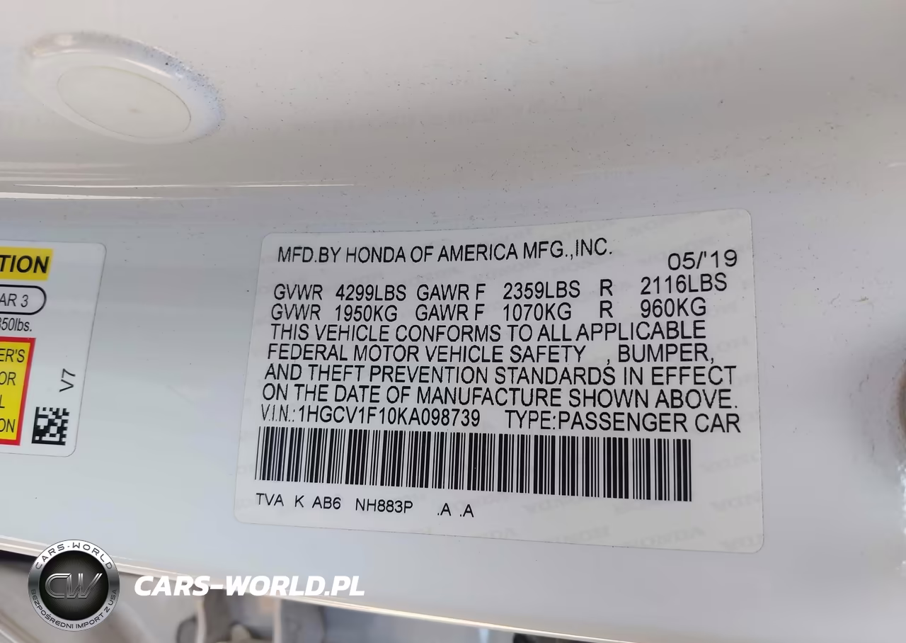 2019 Honda Accord Lx VIN:1HGCV1F10KA098739 - 9