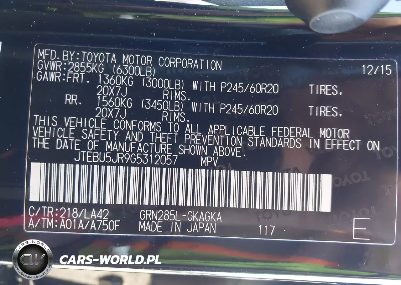 2016 Toyota 4Runner Limited VIN:JTEBU5JR9G5312057 - 9