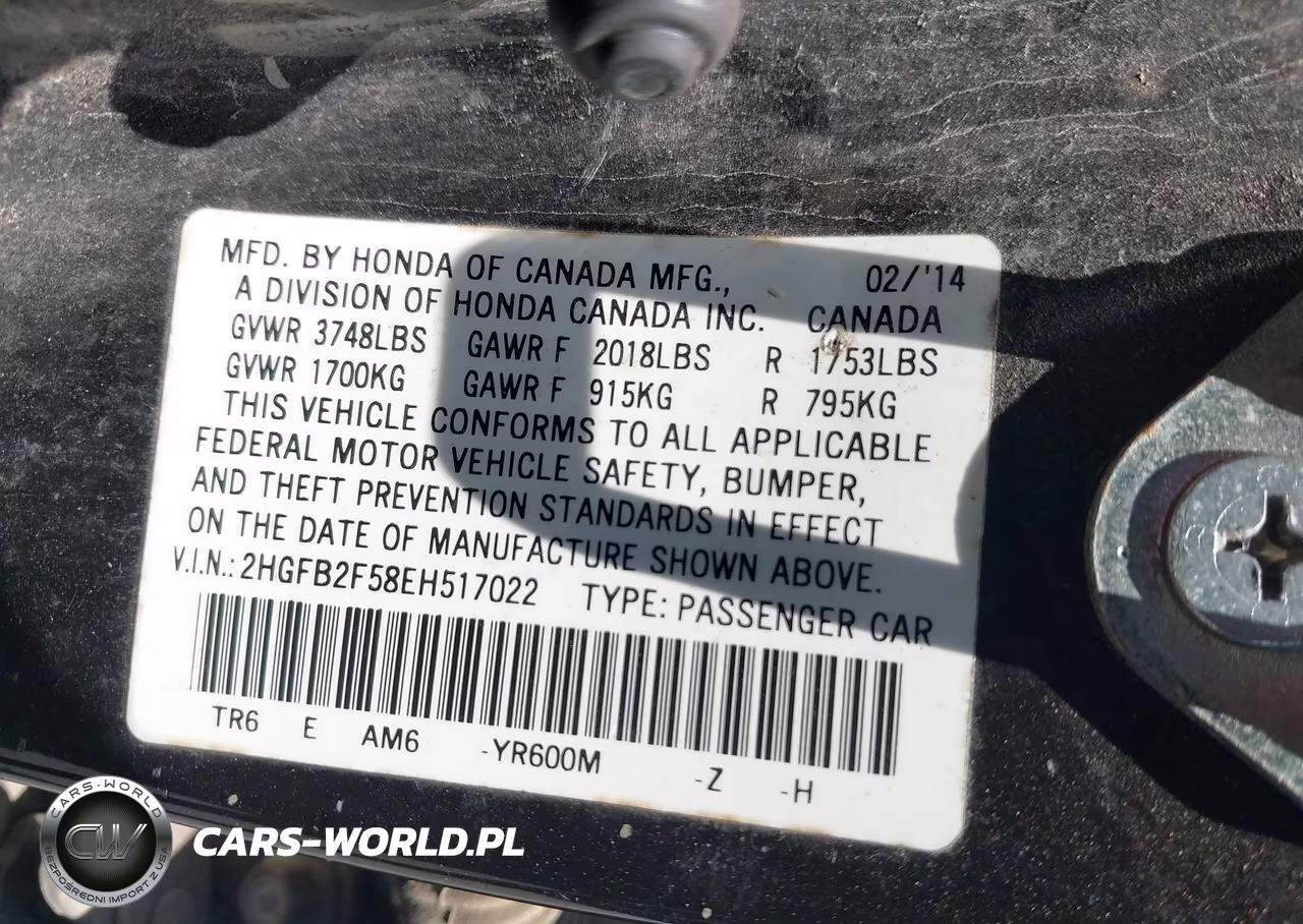 2014 Honda Civic Lx VIN:2HGFB2F58EH517022 - 9