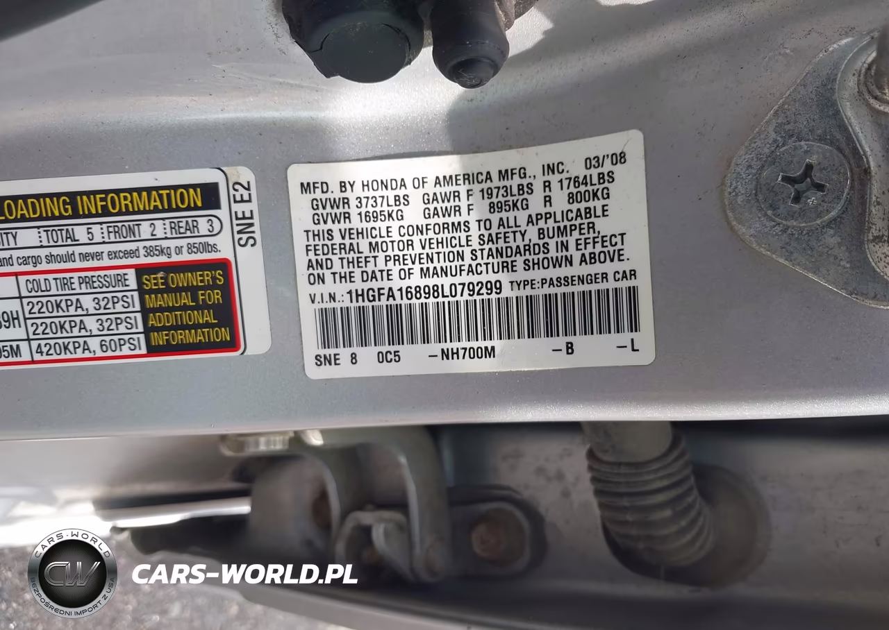 2008 Honda Civic Ex VIN:1HGFA16898L079299 - 9