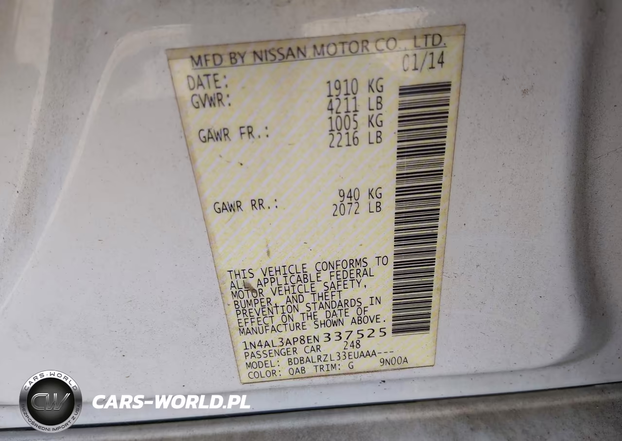 2014 Nissan Altima 2.5-2.5 S-2.5 Sl-2.5 Sv VIN:1N4AL3AP8EN337525 - 9