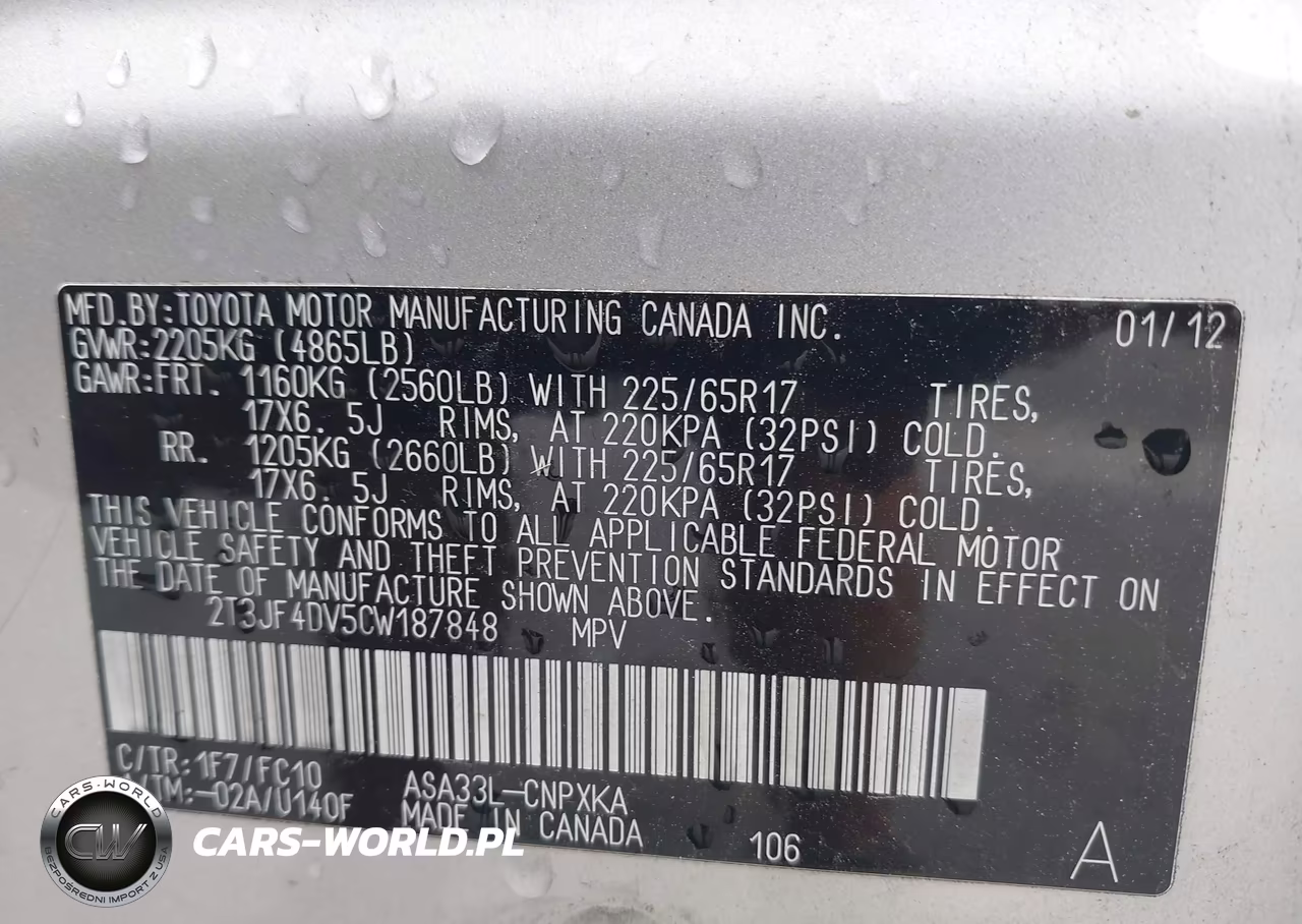 2012 Toyota Rav4 VIN:2T3JF4DV5CW187848 - 9