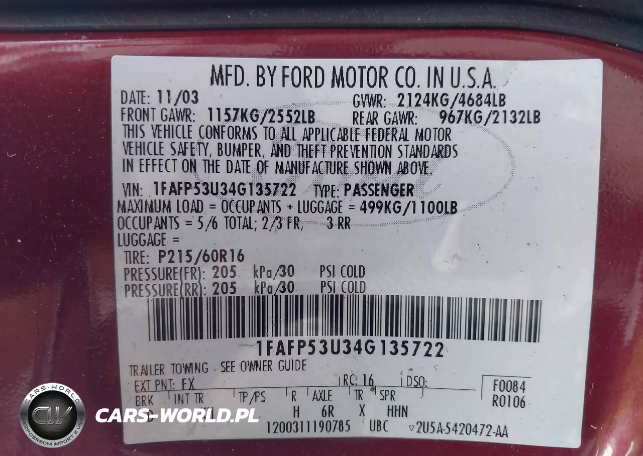 2004 Ford Taurus Se VIN:1FAFP53U34G135722 - 9
