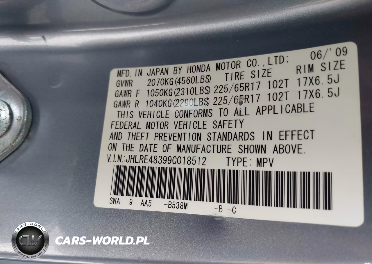 2009 Honda Cr-V Lx VIN:JHLRE48399C018512 - 9