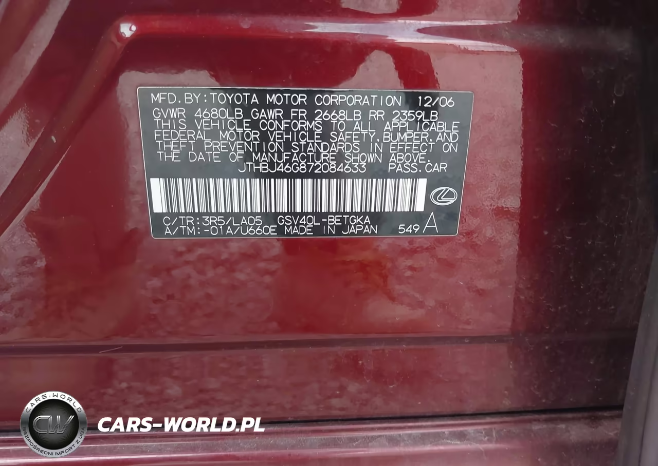 2007 Lexus Es 350 VIN:JTHBJ46G872084633 - 9