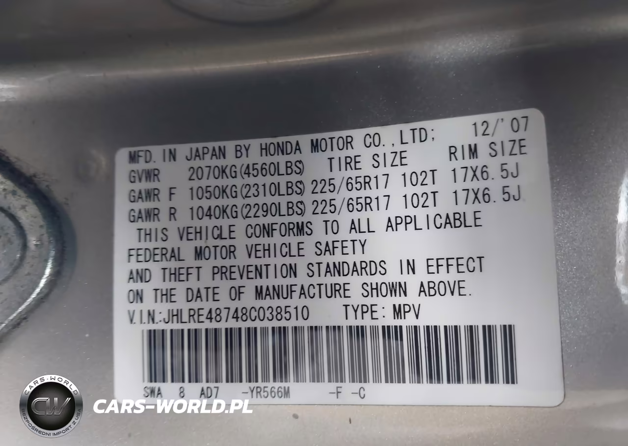 2008 Honda Cr-V Ex-L VIN:JHLRE487480038510 - 9