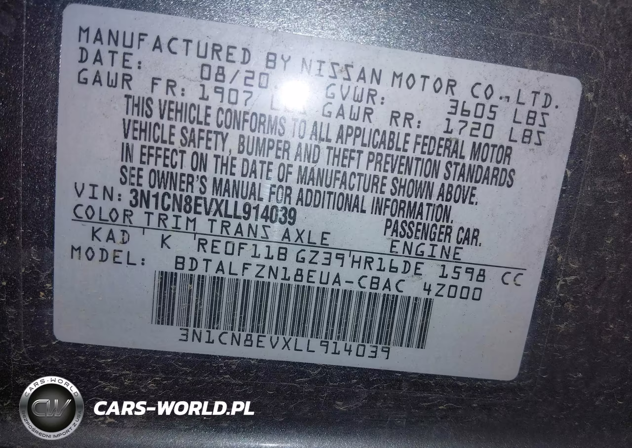 2020 Nissan Versa Sv Xtronic Cvt VIN:3N1CN8EVXLL914039 - 9