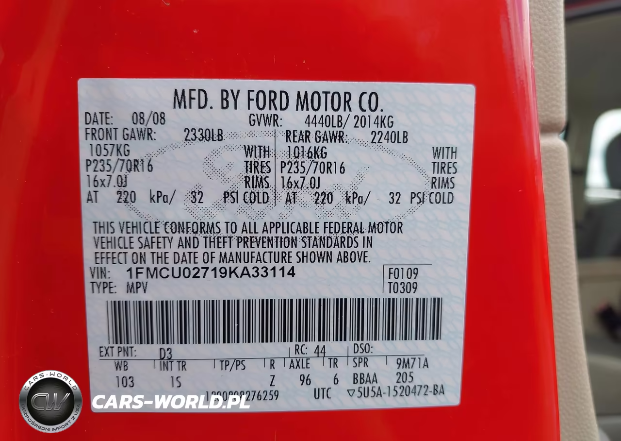 2009 Ford Escape Xls-Xls Manual VIN:1FMCU02719KA33114 - 9