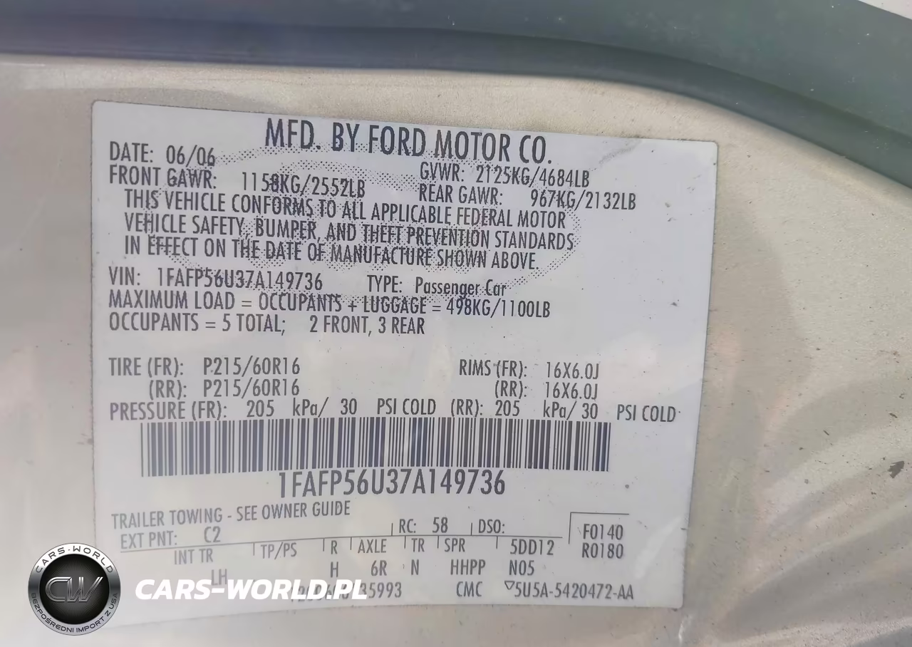 2007 Ford Taurus Sel VIN:1FAFP56U37A149736 - 9