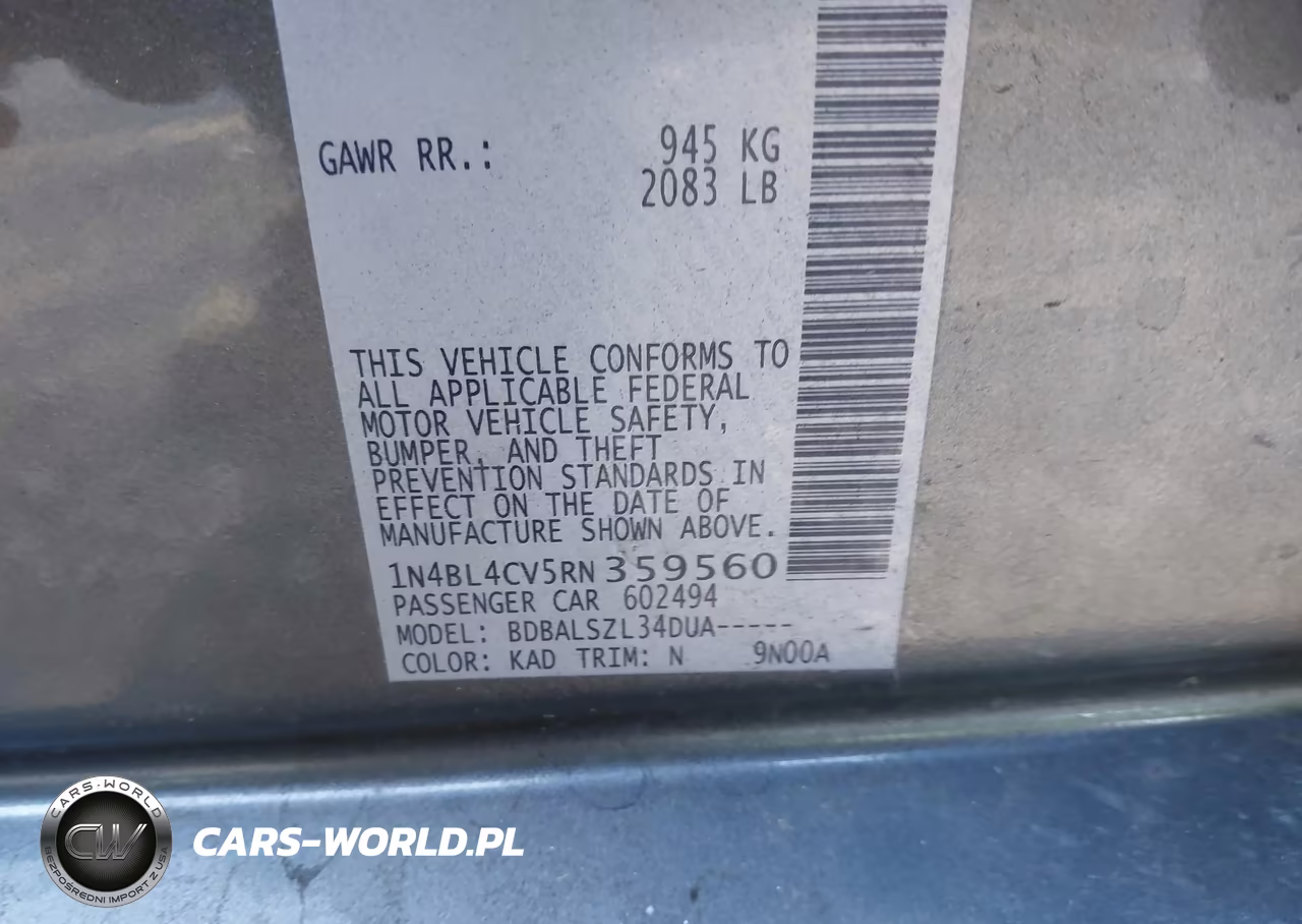 2024 Nissan Altima Sr Fwd VIN:1N4BL4CV5RN359560 - 9