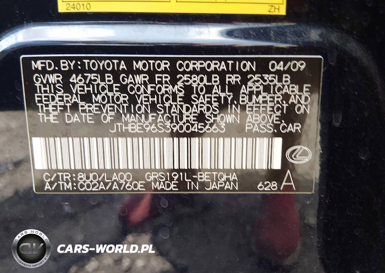 2009 Lexus Gs 350 VIN:JTHBE96S390045663 - 9