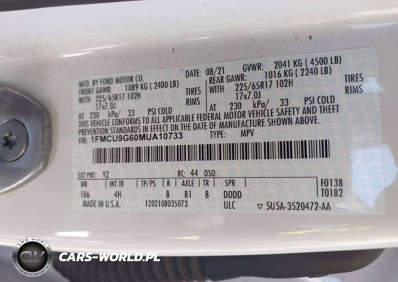 2021 Ford Escape Se VIN:1FMCU9G60MUA10733 - 9