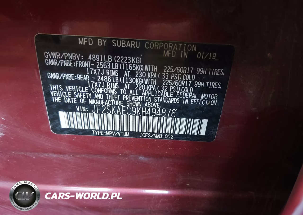 2019 Subaru Forester Premium VIN:JF2SKAEC9KH494876 - 9