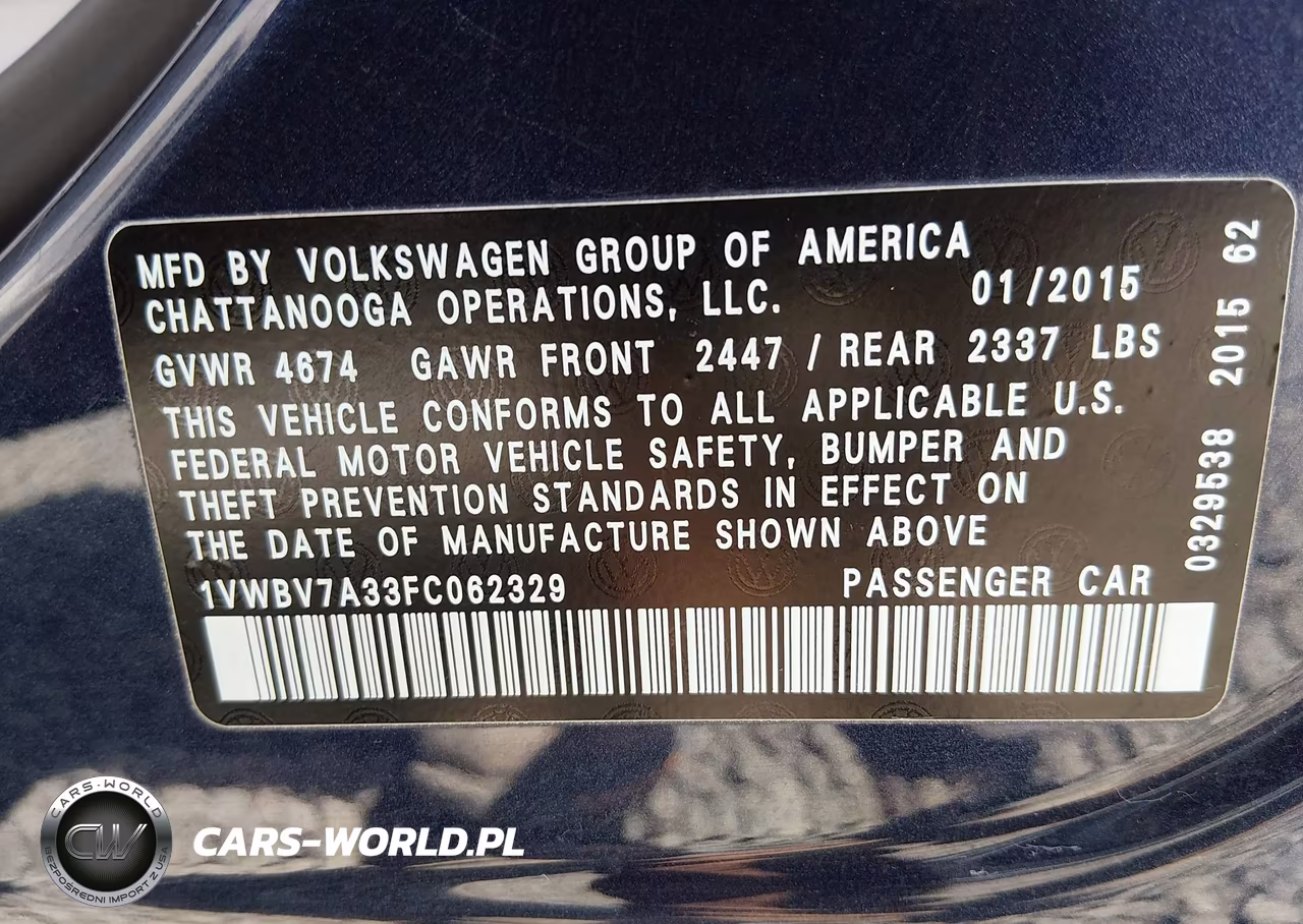 2015 Volkswagen Passat 2.0L Tdi Se VIN:1VWBV7A33FC062329 - 9