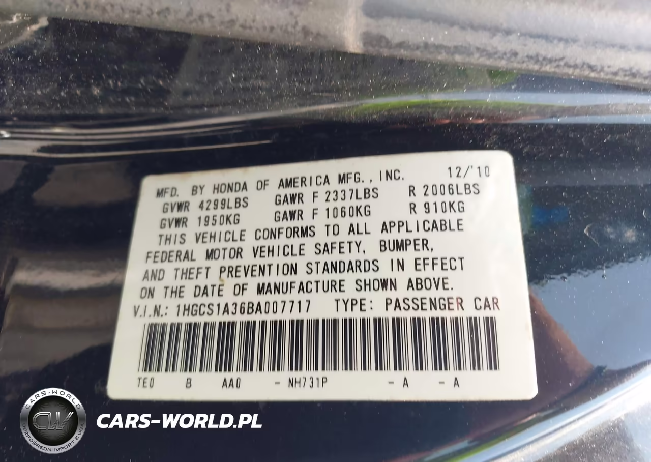 2011 Honda Accord 2.4 Lx-S VIN:1HGCS1A36BA007717 - 9