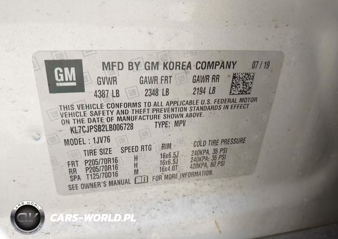 2020 Chevrolet Trax Awd Lt VIN:KL7CJPSB2LB006728 - 9