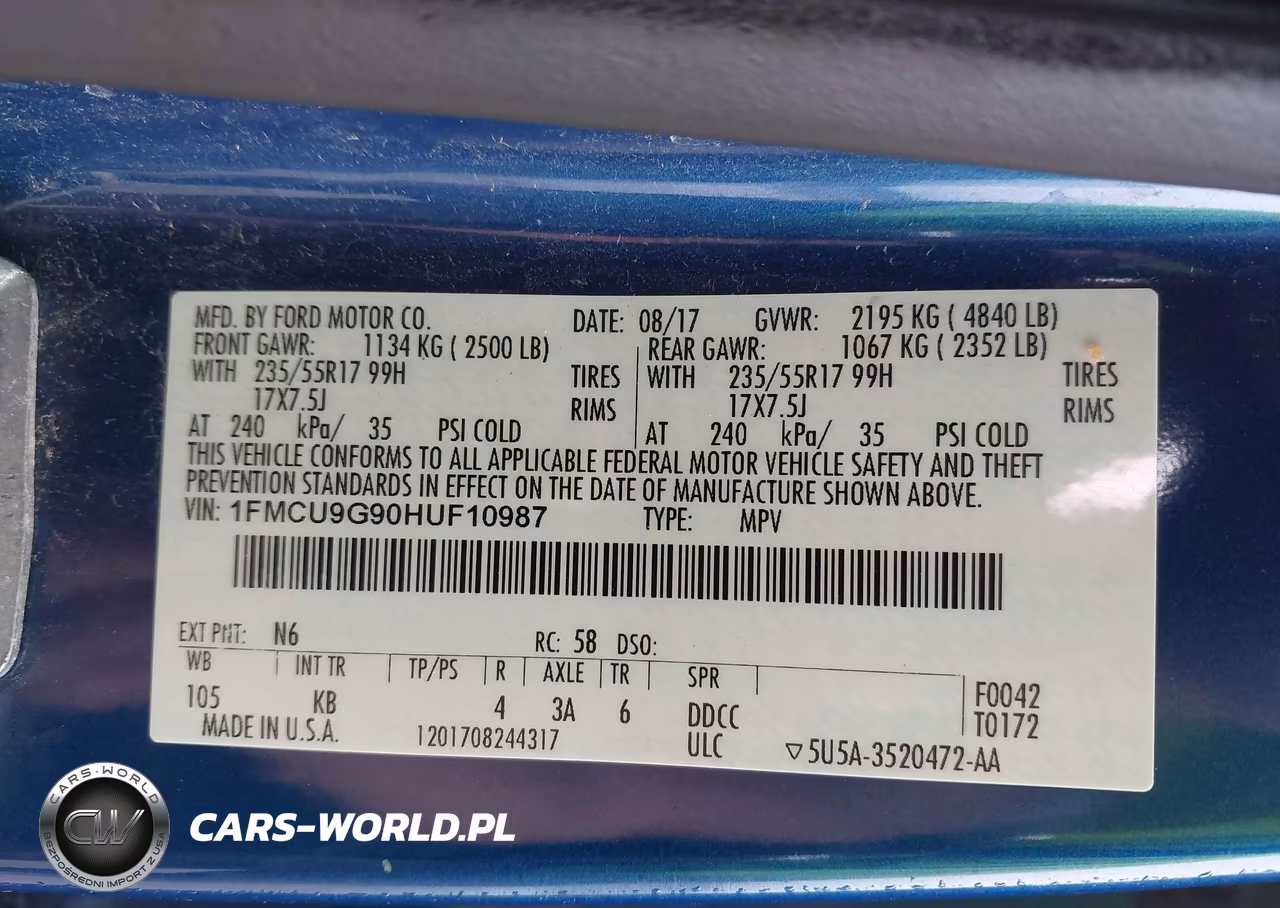2017 Ford Escape Se VIN:1FMCU9G90HUF10987 - 9
