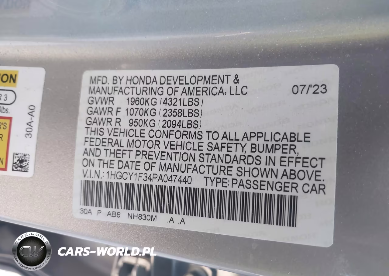 2023 Honda Accord Ex VIN:1HGCY1F34PA047440 - 9