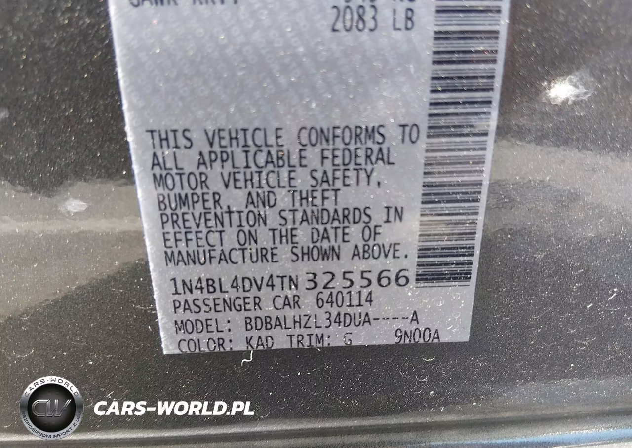 2026 Nissan Altima Sv Fwd VIN:1N4BL4DV4TN325566 - 9