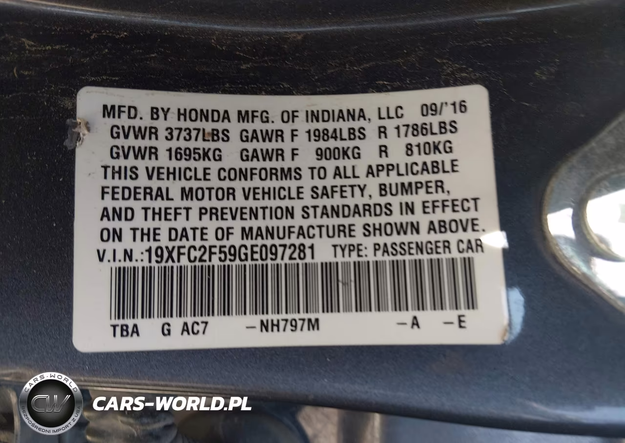 2016 Honda Civic Lx VIN:19XFC2F59GE097281 - 9