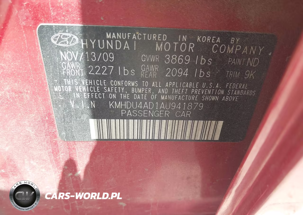 2010 Hyundai Elantra Gls VIN:KMHDU4AD1AU941879 - 9