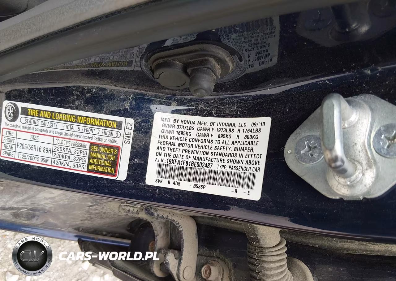 2011 Honda Civic Ex VIN:19XFA1F81BE002487 - 9