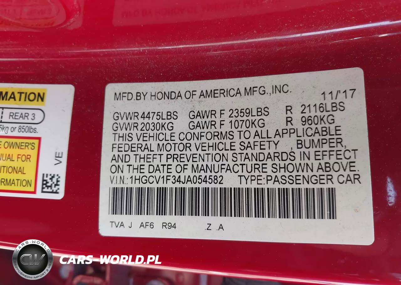 2018 Honda Accord Sport VIN:1HGCV1F34JA054582 - 9