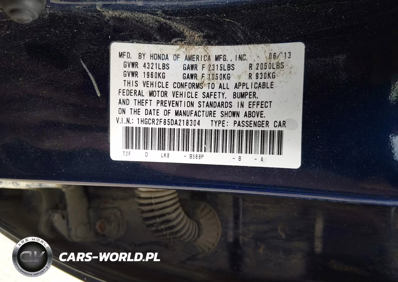 2013 Honda Accord Ex-L VIN:1HGCR2F85DA218304 - 9