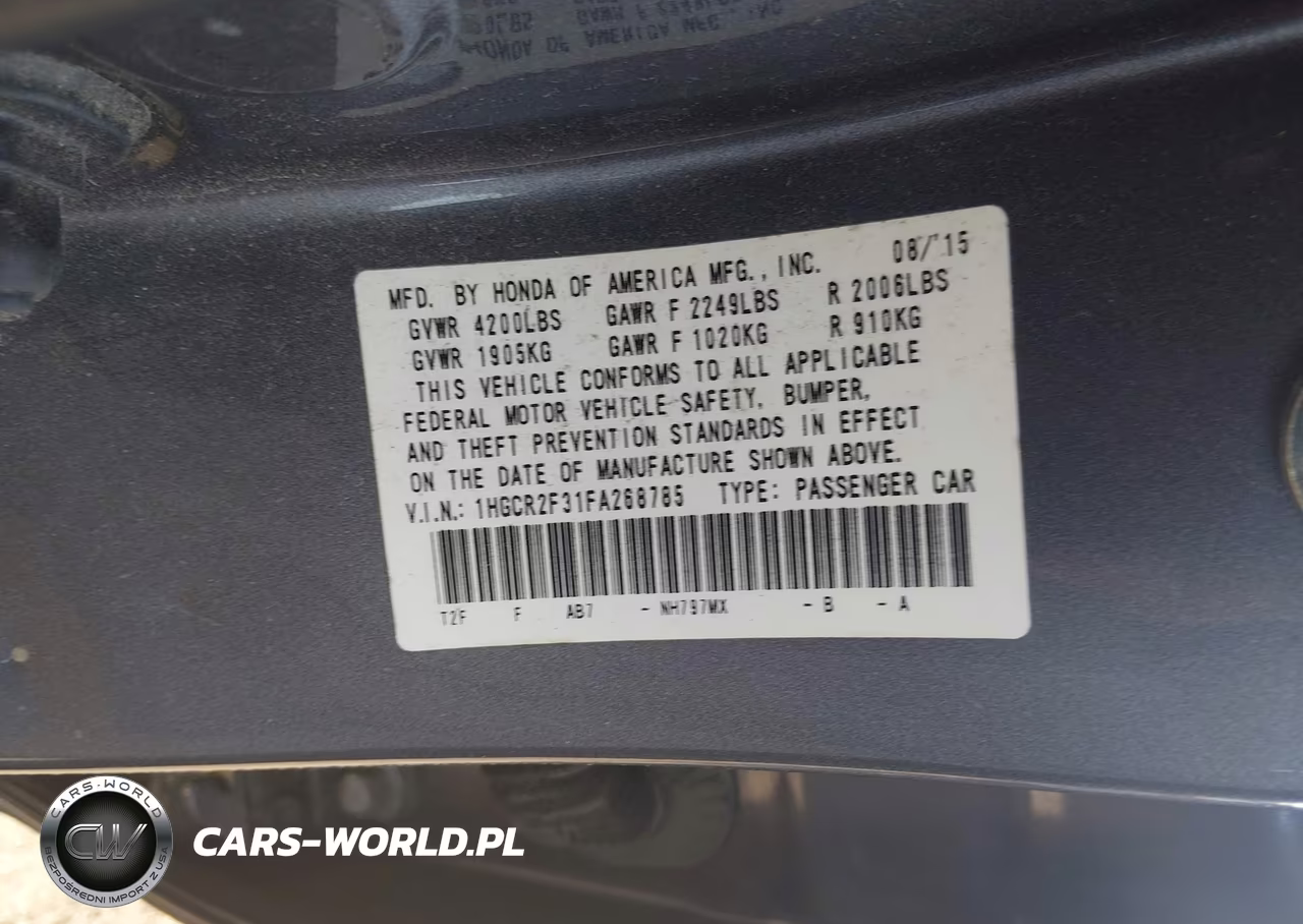 2015 Honda Accord Lx VIN:1HGCR2F31FA268785 - 9