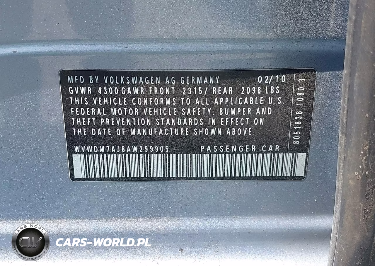 2010 Volkswagen Golf Tdi VIN:WVWDM7AJ8AW299905 - 9