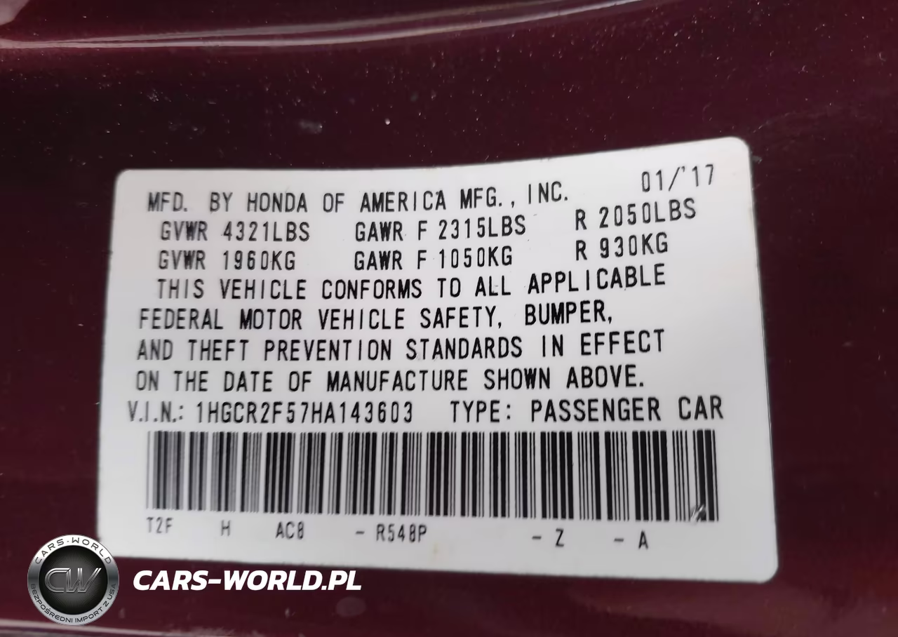 2017 Honda Accord Sport VIN:1HGCR2F57HA143603 - 9