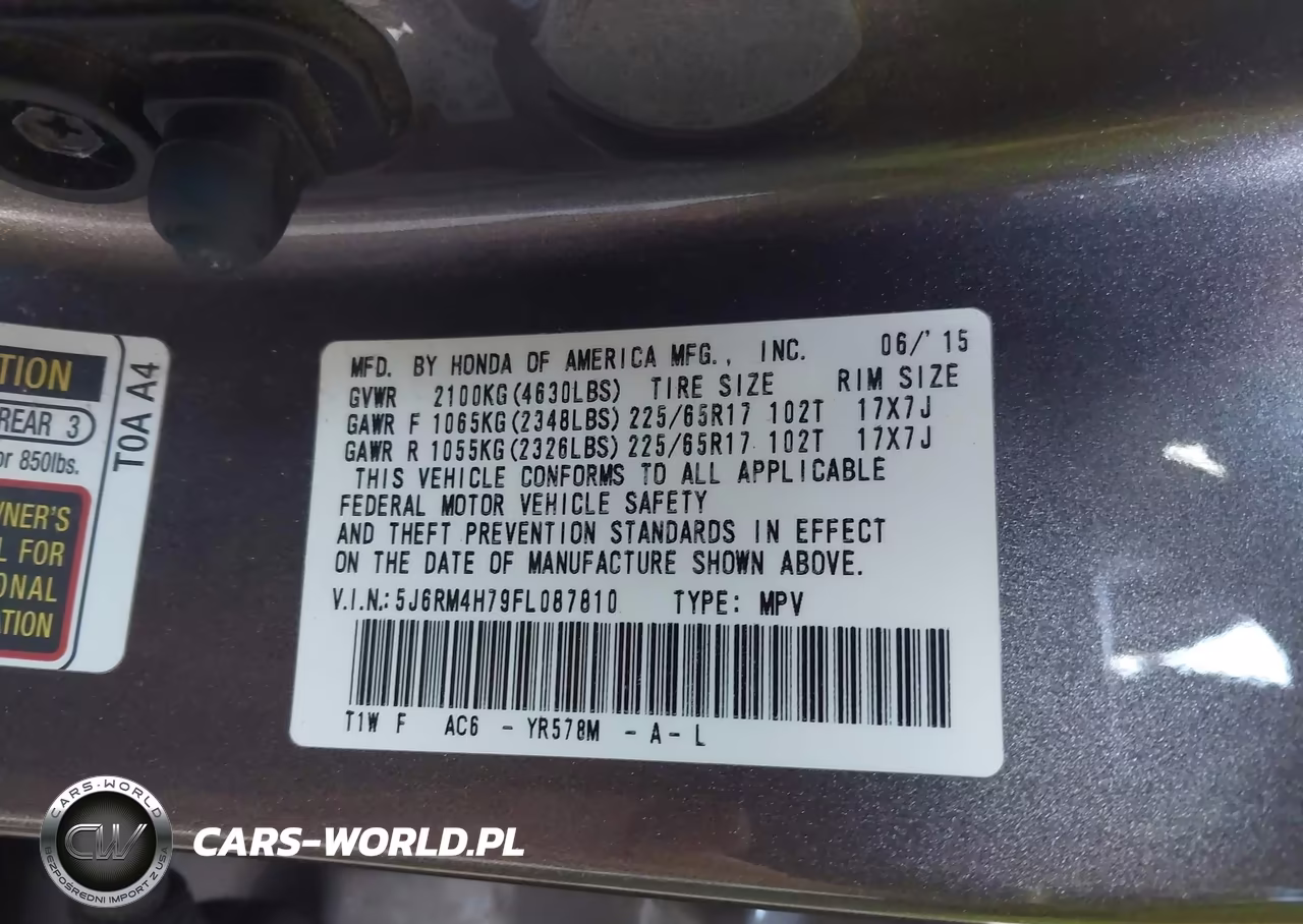 2015 Honda Cr-V Ex-L VIN:5J6RM4H79FL087810 - 9