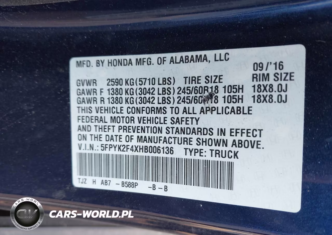 2017 Honda Ridgeline Rts VIN:5FPYK2F4XHB006136 - 9