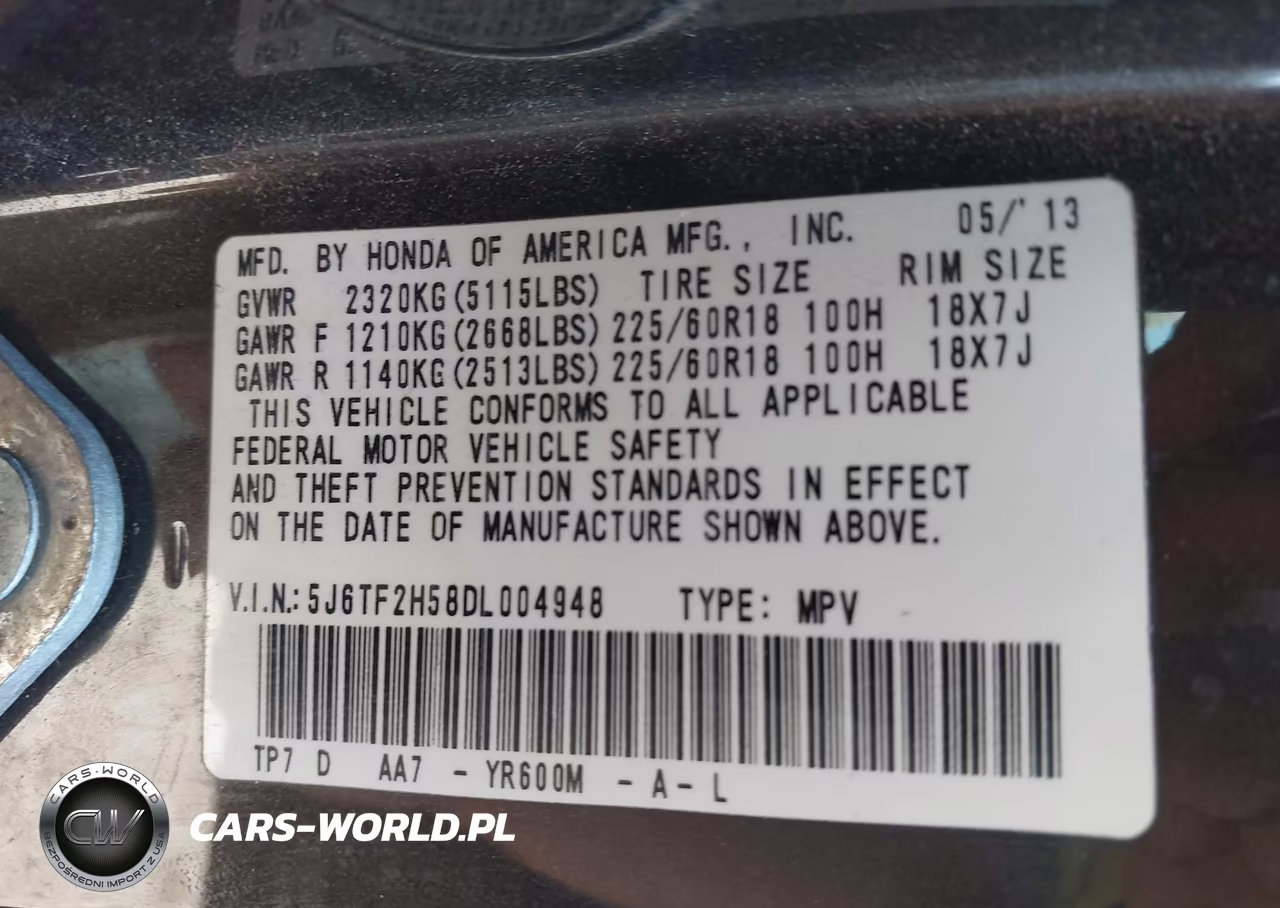 2013 Honda Crosstour Ex-L V6 VIN:5J6TF2H58DL004948 - 9