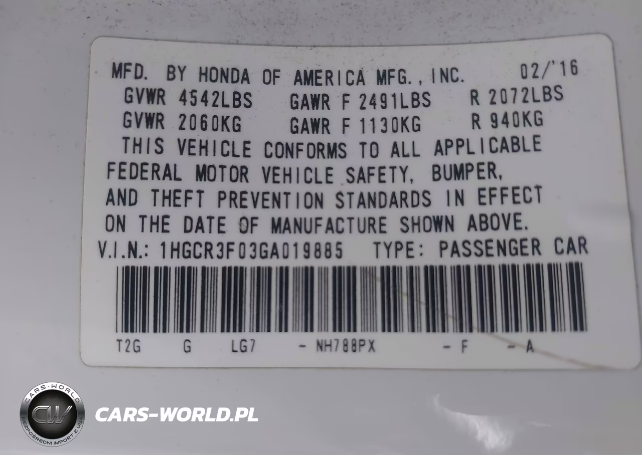 2016 Honda Accord Ex-L V-6 VIN:1HGCR3F03GA019885 - 9
