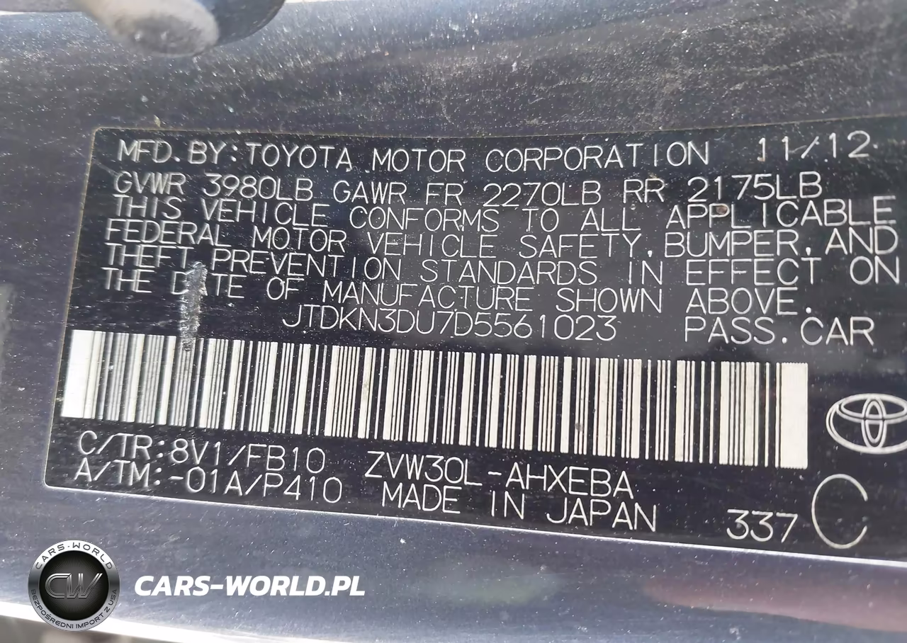 2013 Toyota Prius Two VIN:JTDKN3DU7D5561023 - 9