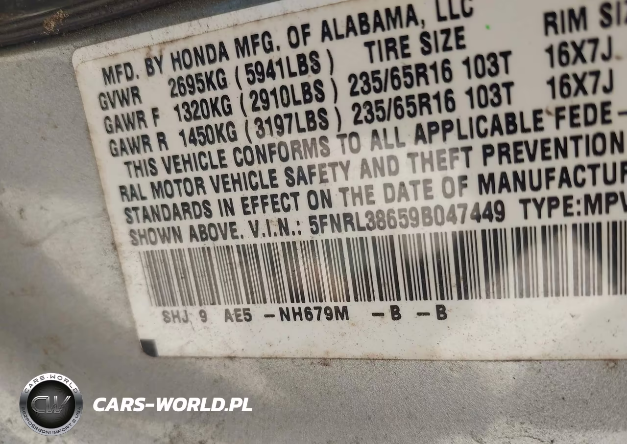 2009 Honda Odyssey Ex-L VIN:5FNRL38659B047449 - 9