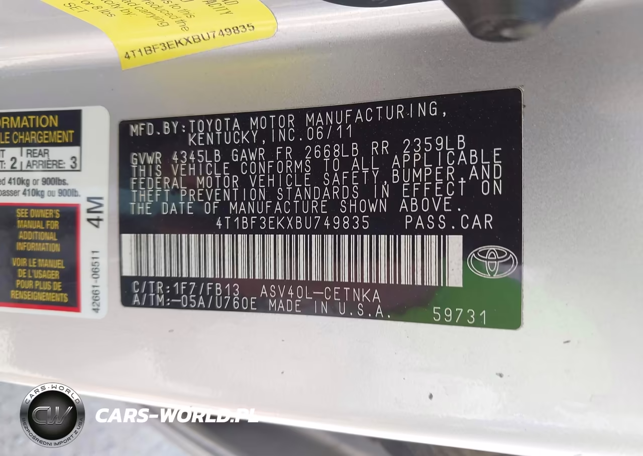 2011 Toyota Camry Le VIN:4T1BF3EKXBU749835 - 9