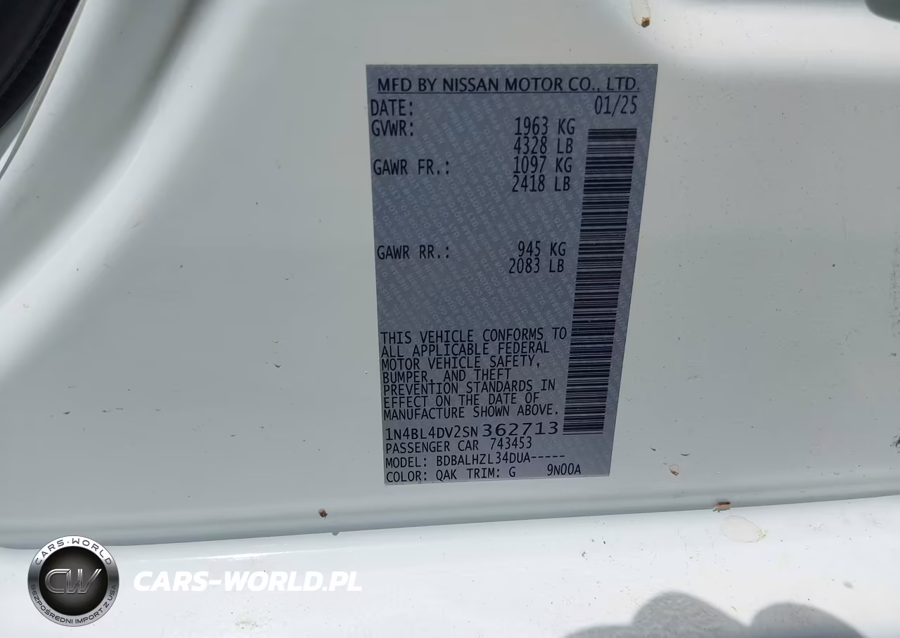 2025 Nissan Altima 2.5 Sv VIN:1N4BL4DV2SN362713 - 9