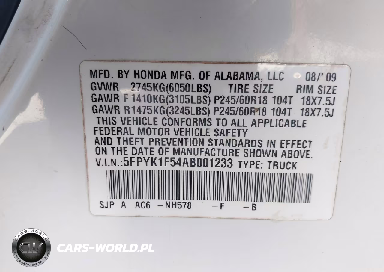 2010 Honda Ridgeline Rtl VIN:5FPYK1F54AB001233 - 9