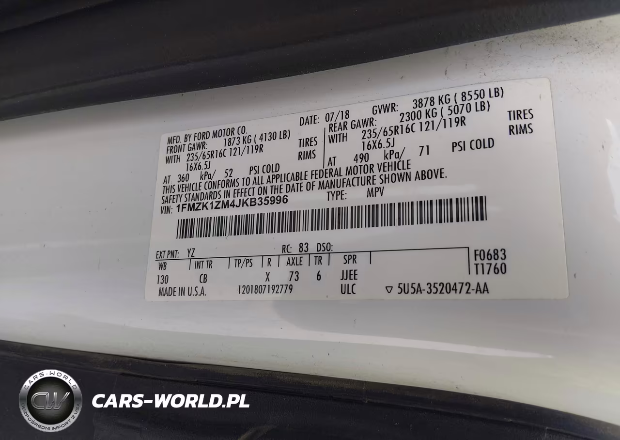 2018 Ford Transit-150 Xl VIN:1FMZK1ZM4JKB35996 - 9