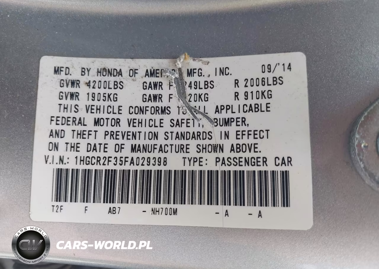 2015 Honda Accord Lx VIN:1HGCR2F35FA029398 - 9